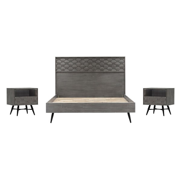 Armen Living Makena 3 Piece King Bedroom Set in Gray Acacia Wood - SETMKBDKG3A