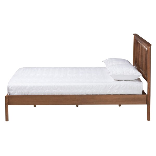 Baxton Studio Agatis Mid-Century Modern Walnut Brown Finished Wood Queen Size Bed - 226-12889-ZORO