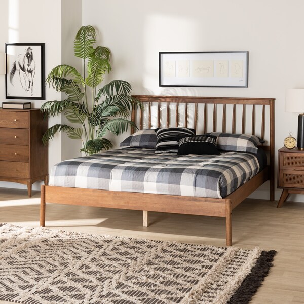 Baxton Studio Agatis Mid-Century Modern Walnut Brown Finished Wood Queen Size Bed - 226-12889-ZORO
