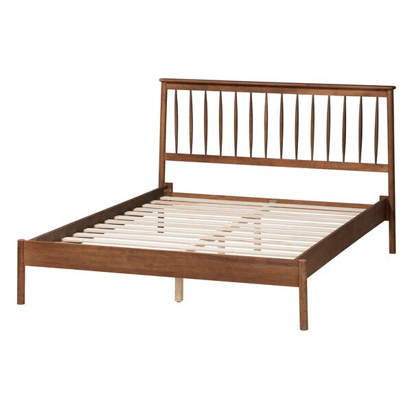 Baxton Studio Agatis Mid-Century Modern Walnut Brown Finished Wood Queen Size Bed - 226-12889-ZORO