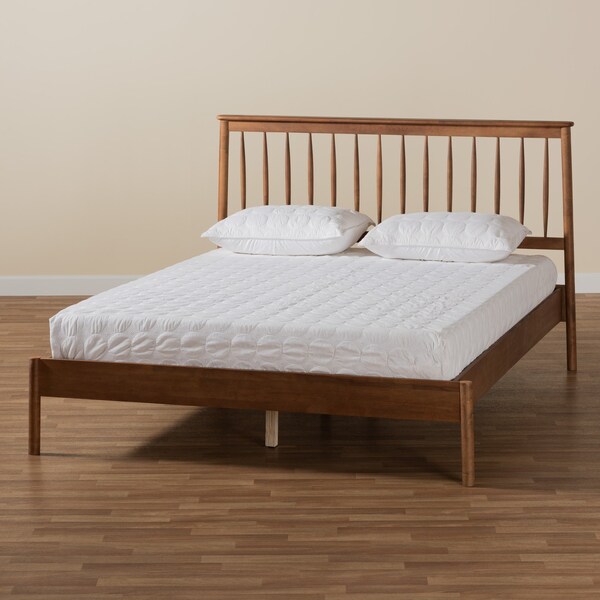 Baxton Studio Agatis Mid-Century Modern Walnut Brown Finished Wood Queen Size Bed - 226-12889-ZORO