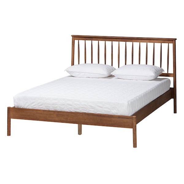 Baxton Studio Agatis Mid-Century Modern Walnut Brown Finished Wood Queen Size Bed - 226-12889-ZORO