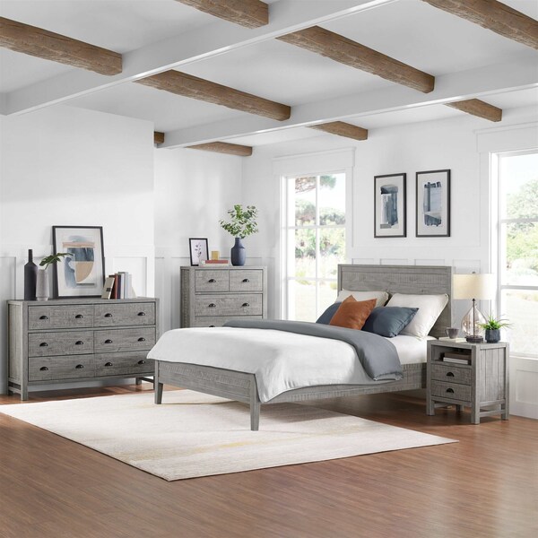 Alaterre Furniture Arden 4-Piece Wood Bedroom Set w/Queen Bed, 2-Drwr Nightstand, 5-Drwr Chest, 6-Drwr Dresser, Gray - ANAN01343032
