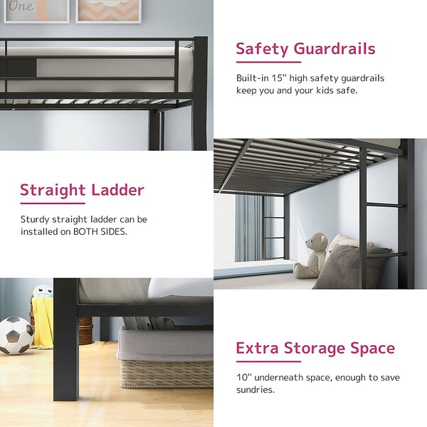 Acme Metal Frame Full XL Over Queen Bunk Bed with Ladder in Sandy Black - ER-017BK
