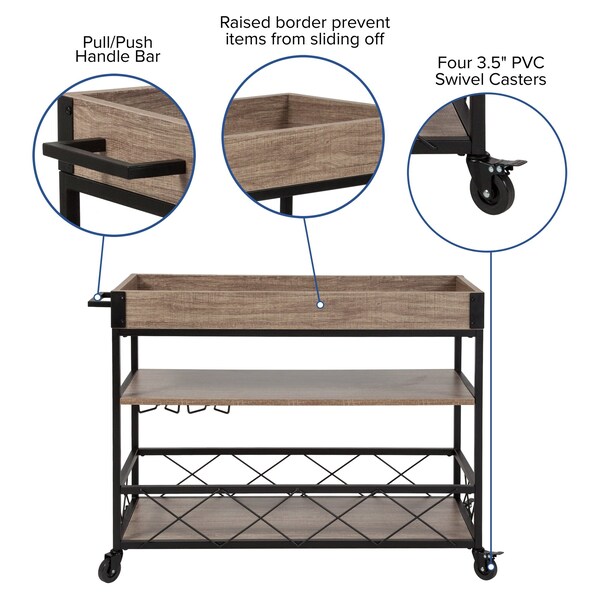 Flash Furniture Kitchen Bar Cart, Oak Wood, Buckhead - NAN-JH-17105-GG
