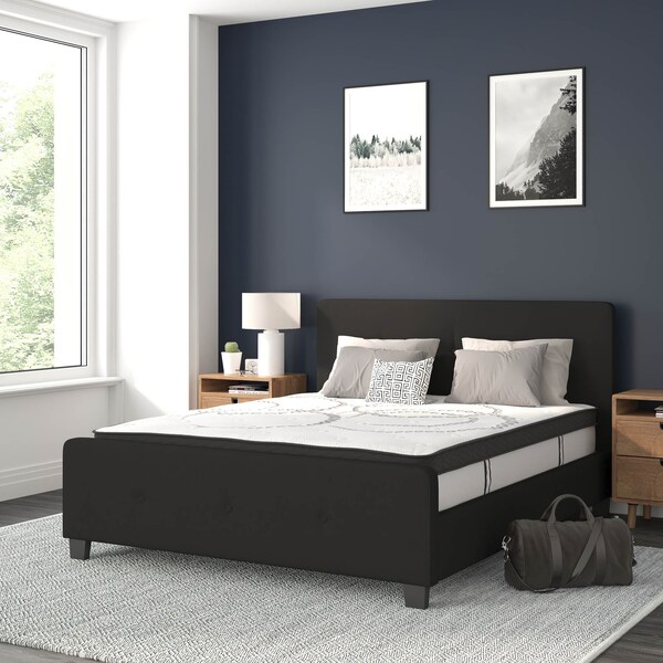 Flash Furniture Queen Size Black Fabric Platform Bed & Mattress - HG-BM10-23-GG