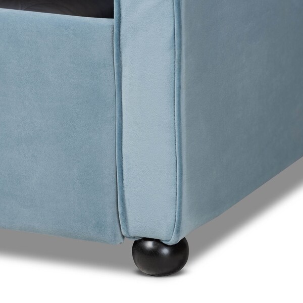 Baxton Studio Freda Blue Velvet and Button Tufted Full Size Daybed with Trundle - 164-10408