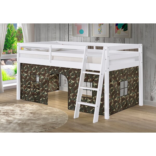 Alaterre Furniture Roxy Twin Wood Junior Loft Bed with White with Green Camo Tent - AJRX10WHATCGN