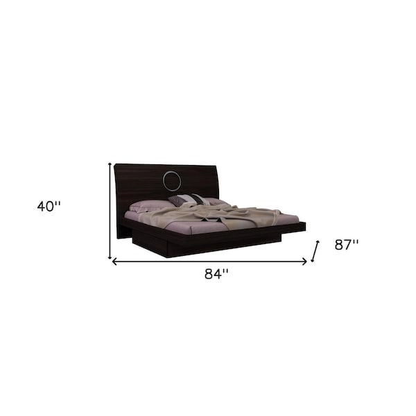 Homeroots 84 x 87 x 40 in. Modern California King Wenge High Gloss Bed - 343919