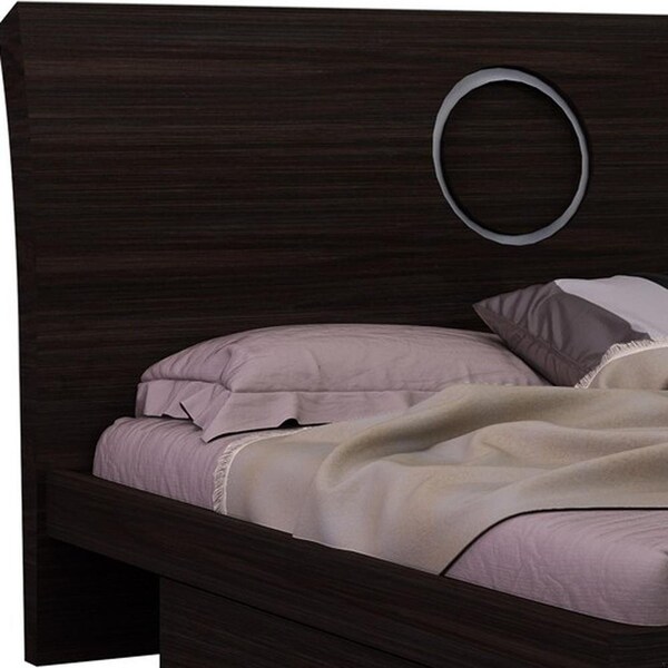 Homeroots 65 x 87 x 40 in. Modern Queen Wenge High Gloss Bed - 343939