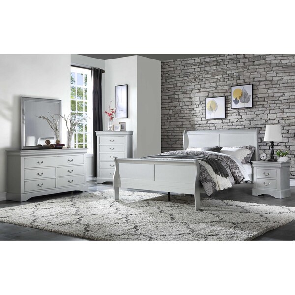 Homeroots 56 x 85 x 47 in. Platinum Wood Full Bed - 347116