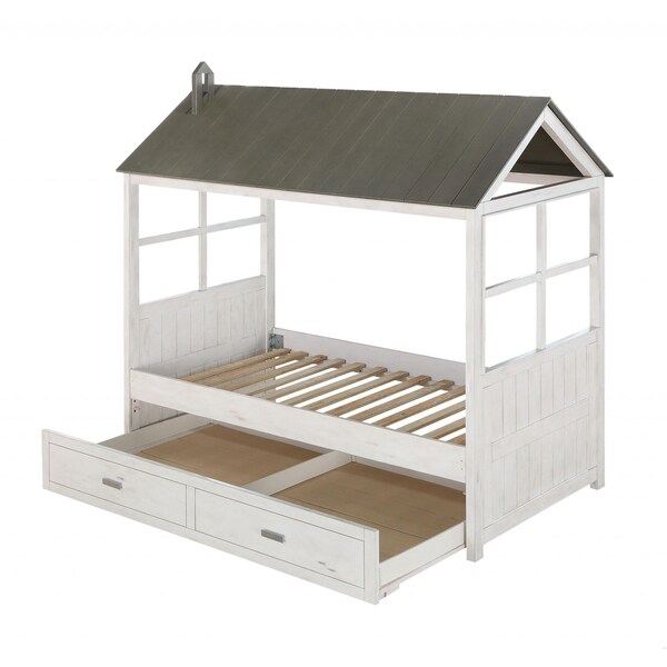 Homeroots 44 x 80 x 80 in. Weathered White Washed Gray Wood Twin Bed - 347190