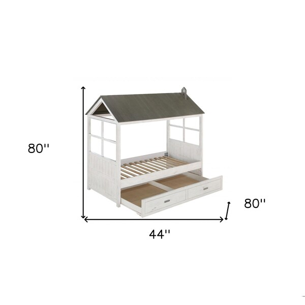 Homeroots 44 x 80 x 80 in. Weathered White Washed Gray Wood Twin Bed - 347190