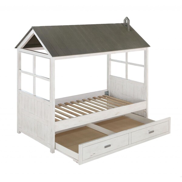 Homeroots 44 x 80 x 80 in. Weathered White Washed Gray Wood Twin Bed - 347190