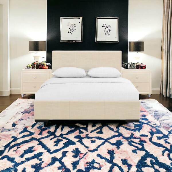 Homeroots 34.8 x 79 x 85.4 in. Beige Upholstered Platform King Size Bed with Two Nightstands - 397068