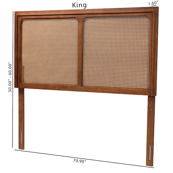 Baxton Studio Prewitt Mid-Century Modern Ash Walnut Finished Wood Queen Size Headboard with Rattan - 238-12656-ZORO