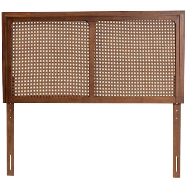 Baxton Studio Prewitt Mid-Century Modern Ash Walnut Finished Wood Queen Size Headboard with Rattan - 238-12656-ZORO