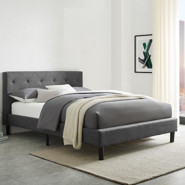 Homeroots 41 x 64.6 x 87.6 in. Gray Queen Size Platform Bed - 397021