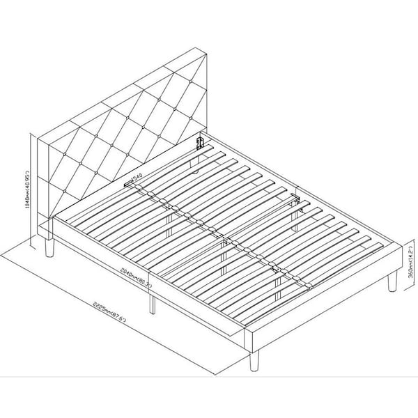 Homeroots 41 x 64.6 x 87.6 in. Gray Queen Size Platform Bed - 397021