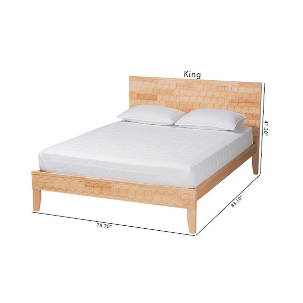 Baxton Studio Hosea Japandi Carved Honeycomb Natural King Size Platform Bed - 246-13620-ZORO