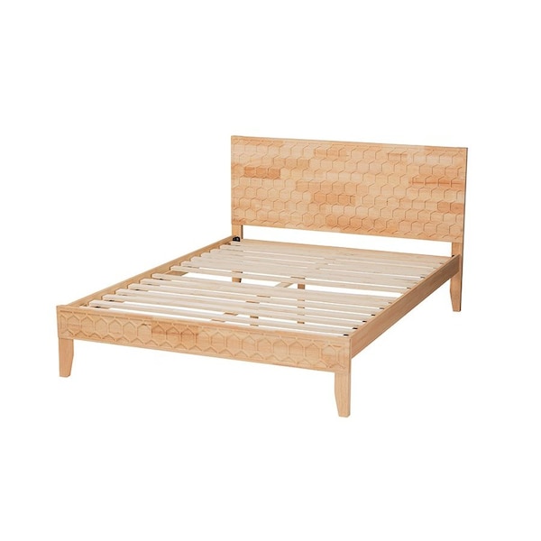 Baxton Studio Hosea Japandi Carved Honeycomb Natural King Size Platform Bed - 246-13620-ZORO