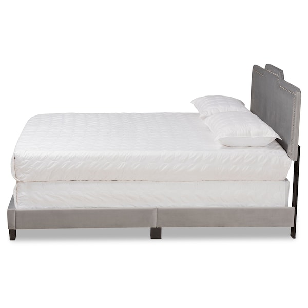 Baxton Studio Benjen Modern and Contemporary Glam Grey Velvet Fabric Queen Size Panel Bed - 183-11270-ZORO