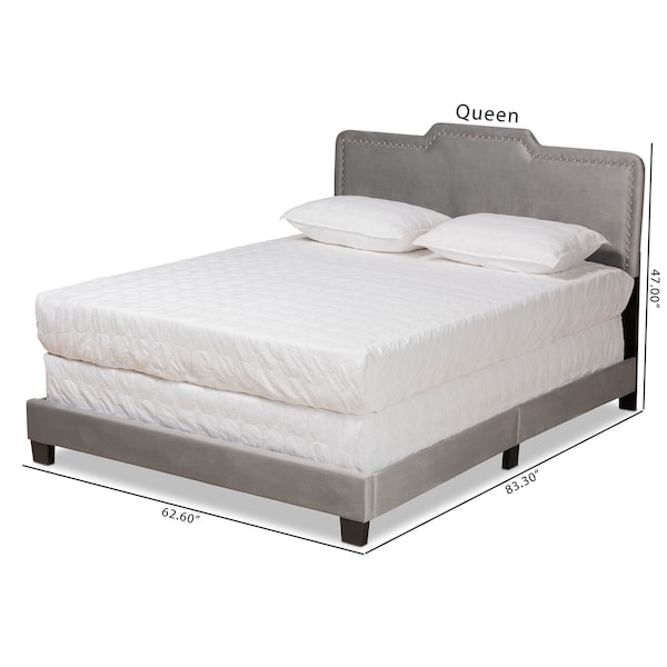 Baxton Studio Benjen Modern and Contemporary Glam Grey Velvet Fabric Queen Size Panel Bed - 183-11270-ZORO