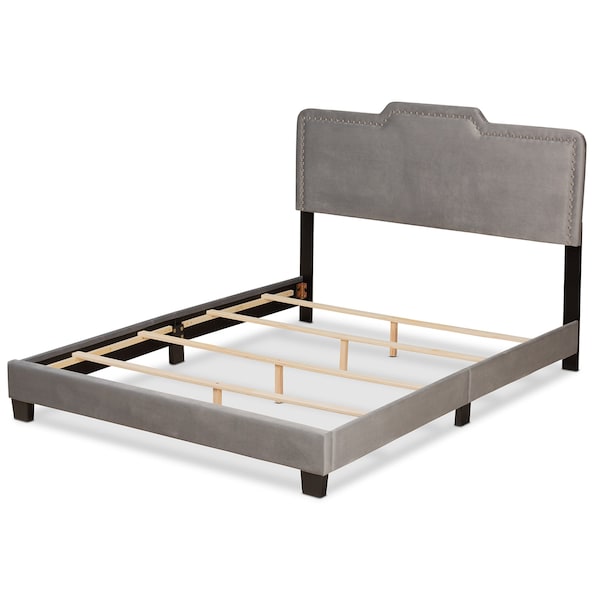 Baxton Studio Benjen Modern and Contemporary Glam Grey Velvet Fabric Queen Size Panel Bed - 183-11270-ZORO