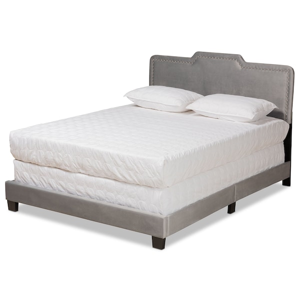 Baxton Studio Benjen Modern and Contemporary Glam Grey Velvet Fabric Queen Size Panel Bed - 183-11270-ZORO