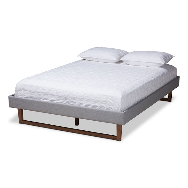 Baxton Studio Liliya Light Grey Upholstered Walnut Finished Full Size Platform Bed - 156-9416