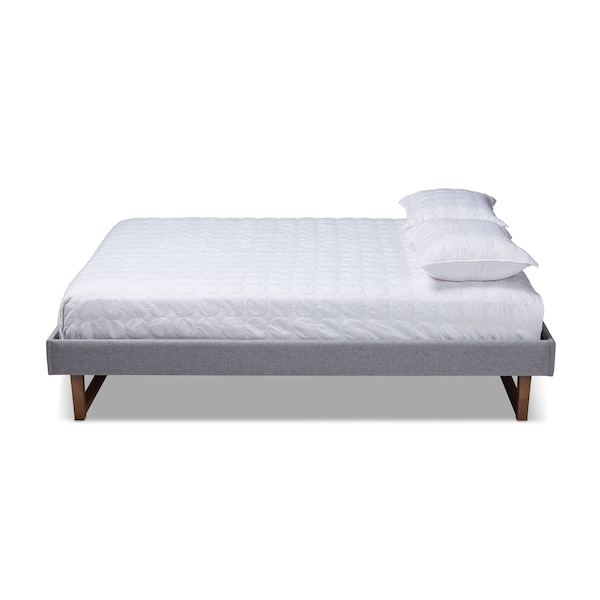 Baxton Studio Liliya Light Grey Upholstered Walnut Finished Full Size Platform Bed - 156-9416