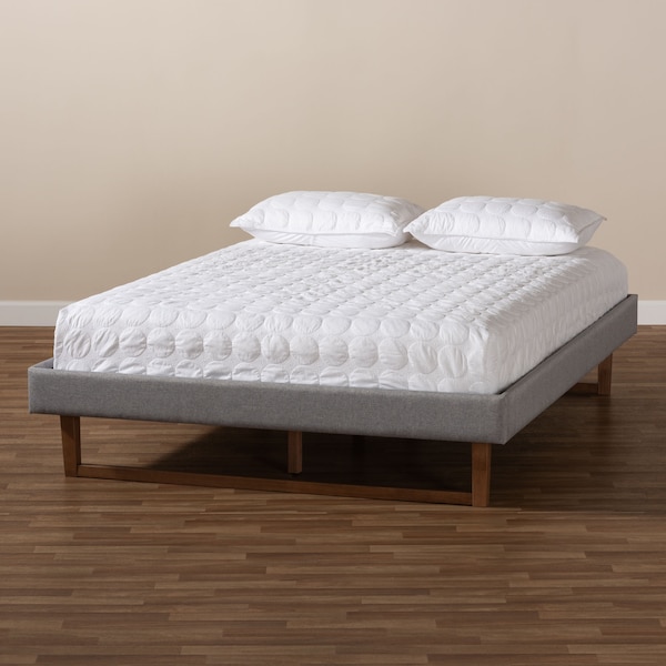 Baxton Studio Liliya Light Grey Upholstered Walnut Finished Full Size Platform Bed - 156-9416