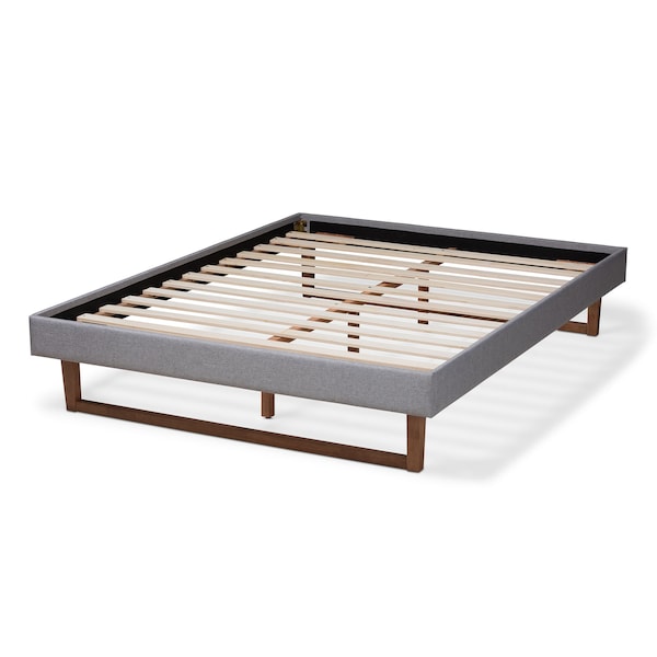 Baxton Studio Liliya Light Grey Upholstered Walnut Finished Full Size Platform Bed - 156-9416