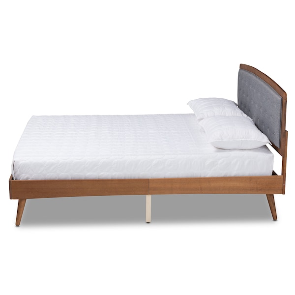 Baxton Studio Ratana Transitional Grey Fabric Upholstered and Walnut Brown Finished Wood Platform Bed-Queen - 201-11592