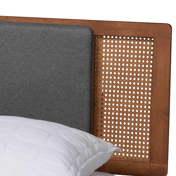 Baxton Studio Delfina Mid-Century Modern Dark Grey Fabric and Walnut Brown Finished Wood King Size Platform Bed - 239-12637-9805-ZORO