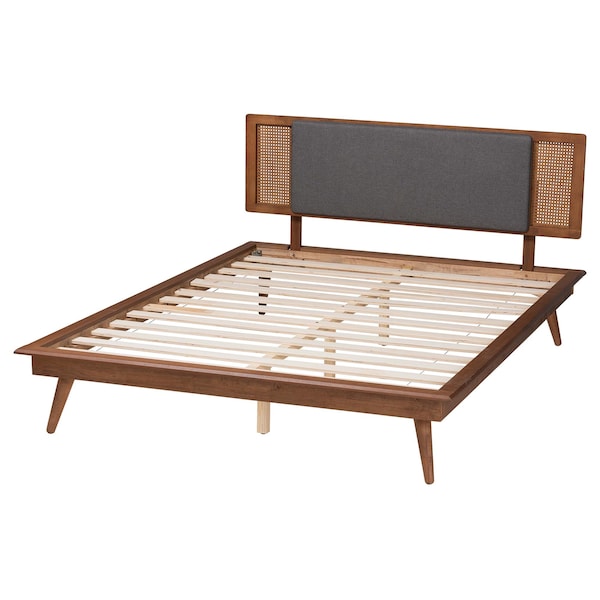 Baxton Studio Delfina Mid-Century Modern Dark Grey Fabric and Walnut Brown Finished Wood King Size Platform Bed - 239-12637-9805-ZORO