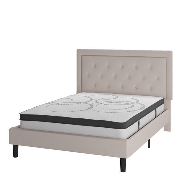 Flash Furniture Queen Size Beige Fabric Platform Bed with Mattress - SL-BM10-19-GG
