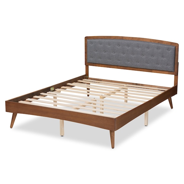 Baxton Studio Ratana Transitional Grey Fabric Upholstered & Walnut Brown Finished Wood Platform Bed-Full - 201-11591