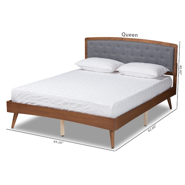 Baxton Studio Ratana Transitional Grey Fabric Upholstered & Walnut Brown Finished Wood Platform Bed-Full - 201-11591