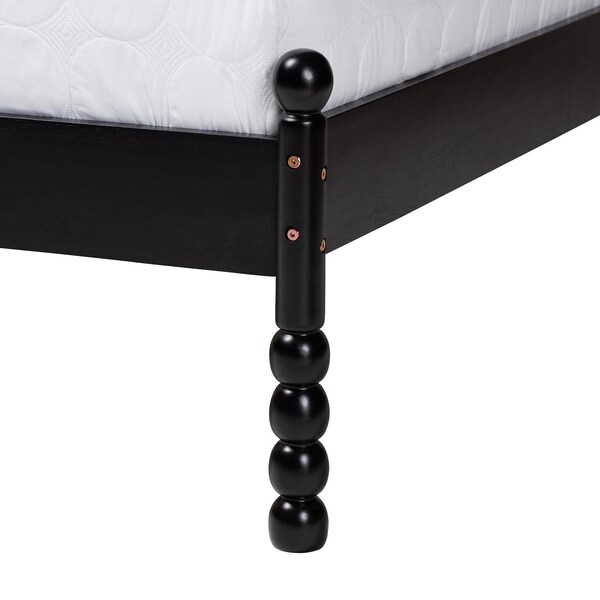 Baxton Studio Okena Mid-Century Modern Black Wood Queen Size Platform Bed with Woven Rattan - 243-13443-ZORO