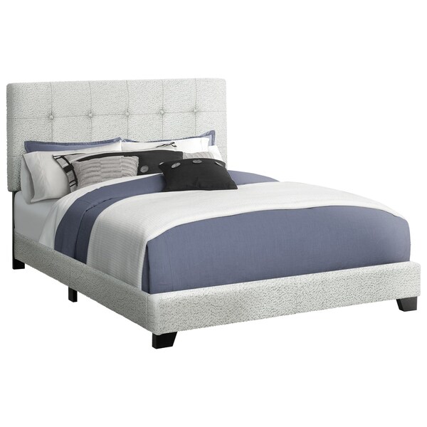 Monarch Specialties Bed, Queen Size, Upholstered, Frame Only, Bedroom, Light Grey Boucle, Transitional - I 5801Q
