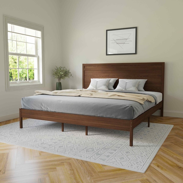 Flash Furniture Brown King Wooden Platform Bed with Headboard - MG-09003KB-K-BRN-GG