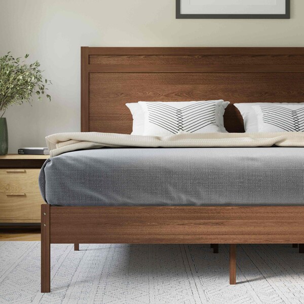 Flash Furniture Brown King Wooden Platform Bed with Headboard - MG-09003KB-K-BRN-GG