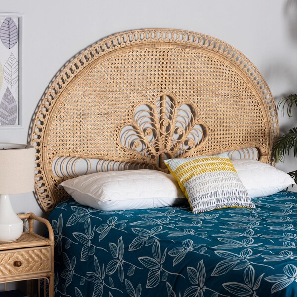 Baxton Studio Marlette Modern Bohemian Natural Brown Rattan Queen Size Standalone Headboard - 226-13109-ZORO