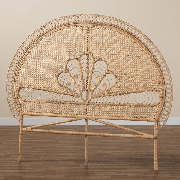 Baxton Studio Marlette Modern Bohemian Natural Brown Rattan Queen Size Standalone Headboard - 226-13109-ZORO