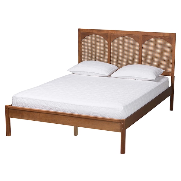 Baxton Studio Blossom Classic and Traditional Ash Walnut Finished Wood and Rattan King Size Platform Bed - 236-12770-ZORO