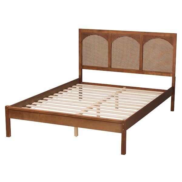 Baxton Studio Blossom Classic and Traditional Ash Walnut Finished Wood and Rattan King Size Platform Bed - 236-12770-ZORO