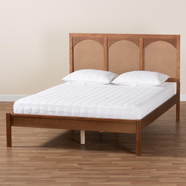 Baxton Studio Blossom Classic and Traditional Ash Walnut Finished Wood and Rattan King Size Platform Bed - 236-12770-ZORO