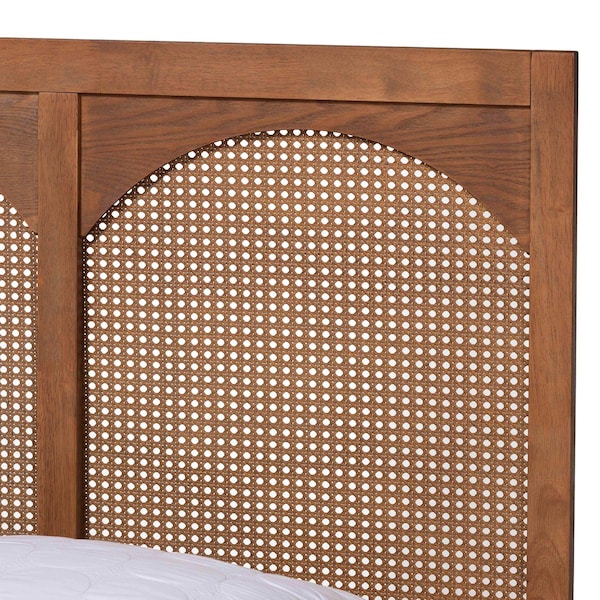 Baxton Studio Blossom Classic and Traditional Ash Walnut Finished Wood and Rattan King Size Platform Bed - 236-12770-ZORO