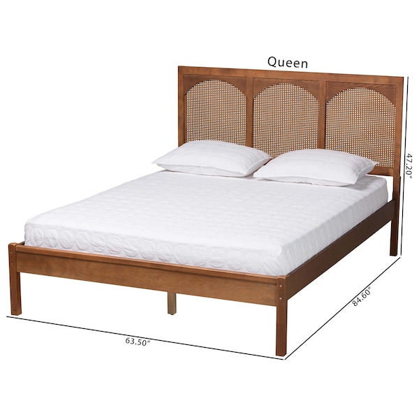 Baxton Studio Blossom Classic and Traditional Ash Walnut Finished Wood and Rattan King Size Platform Bed - 236-12770-ZORO